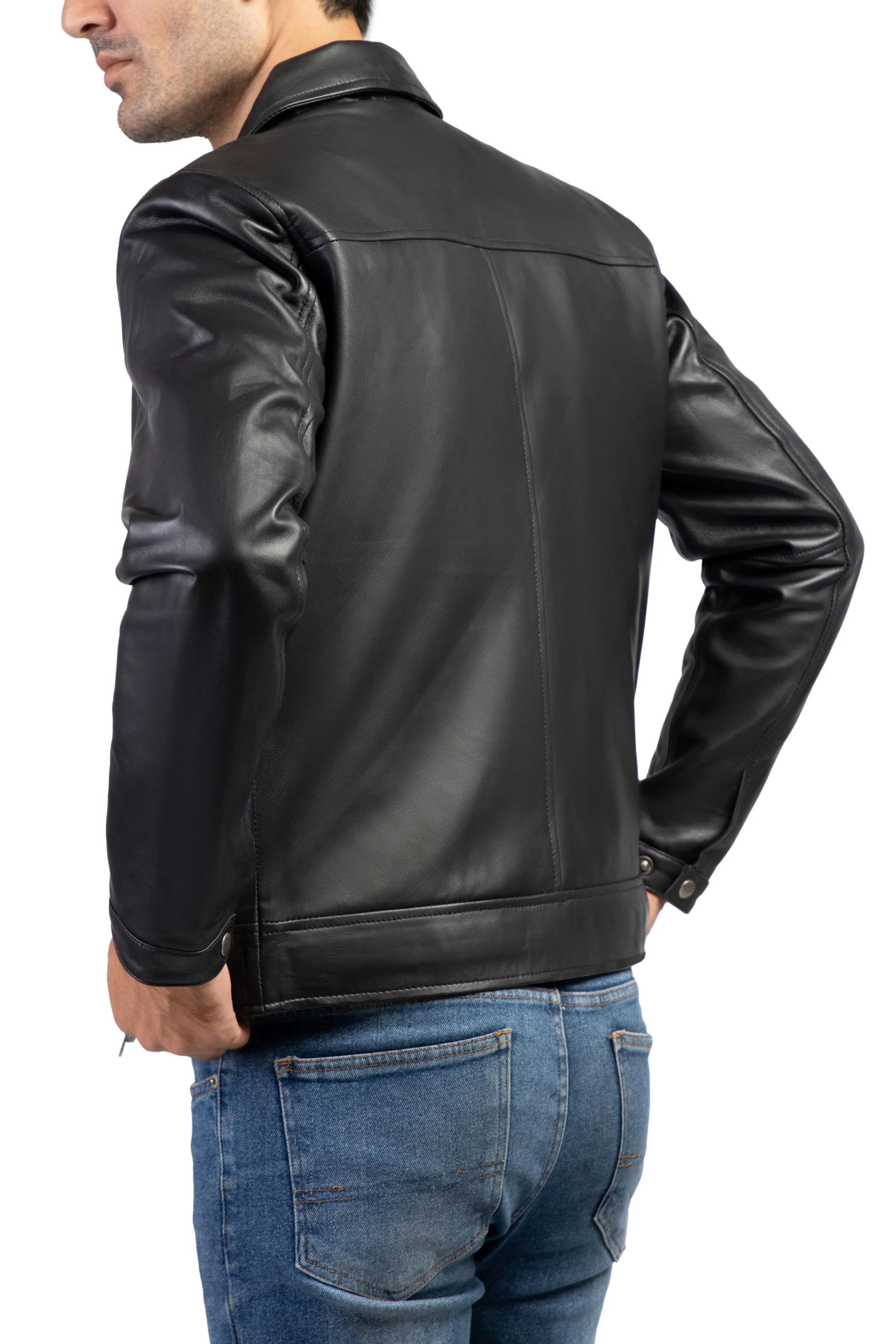 Men's Black Harrington Collar Shirt Premium Leather Jacket